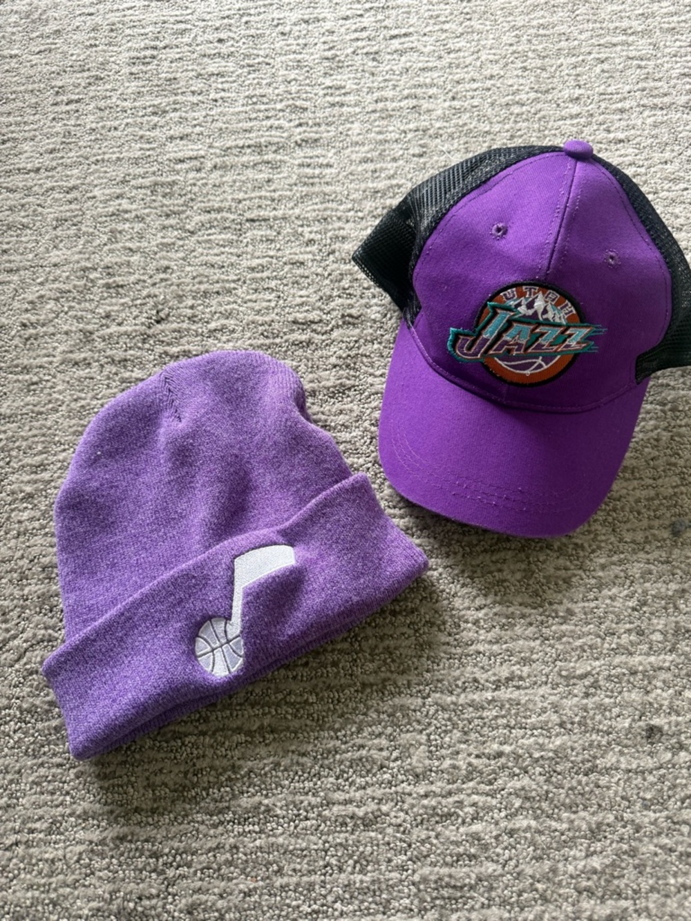 Utah Jazz Purple Trucker Cap & Knit Beanie Set